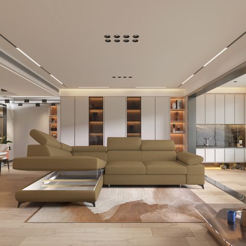 Canapé D'angle Favien Orange En Bouclé Avec Fonction De Couchage