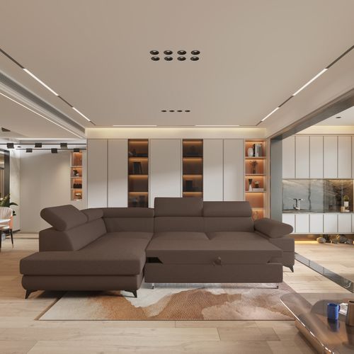 Canapé D'angle Favien Marron En Bouclé Avec Fonction De Couchage