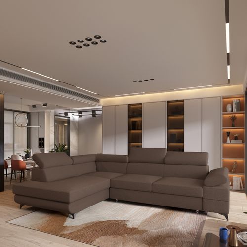 Canapé D'angle Favien Marron En Bouclé Avec Fonction De Couchage