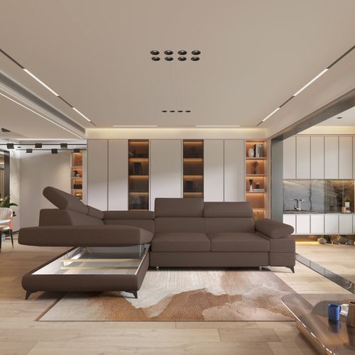 Canapé D'angle Favien Marron En Bouclé Avec Fonction De Couchage