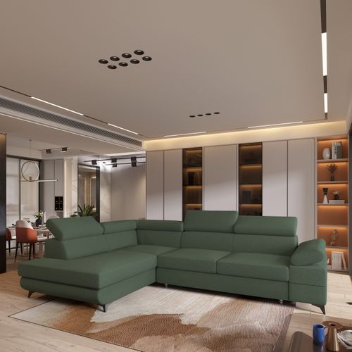 Canapé D'angle Favien Vert En Bouclé Avec Fonction De Couchage