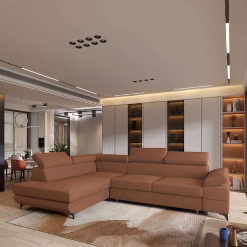 Canapé D'angle Favien Cuivré En Bouclé Avec Fonction De Couchage