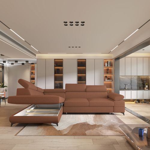 Canapé D'angle Favien Cuivré En Bouclé Avec Fonction De Couchage