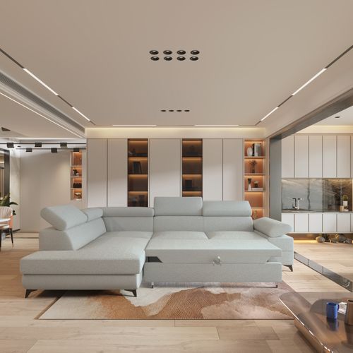 Canapé D'angle Favien Gris Clair En Bouclé Avec Fonction De Couchage