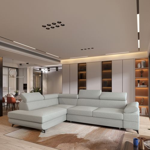 Canapé D'angle Favien Gris Clair En Bouclé Avec Fonction De Couchage