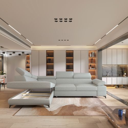 Canapé D'angle Favien Gris Clair En Bouclé Avec Fonction De Couchage