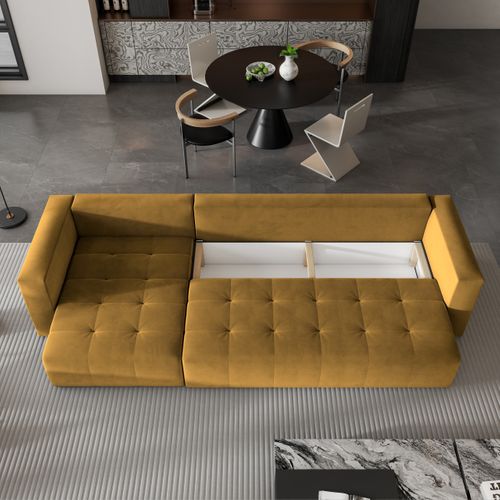 Canapé D'angle Olvera Jaune En Peluche Avec Fonction De Couchage
