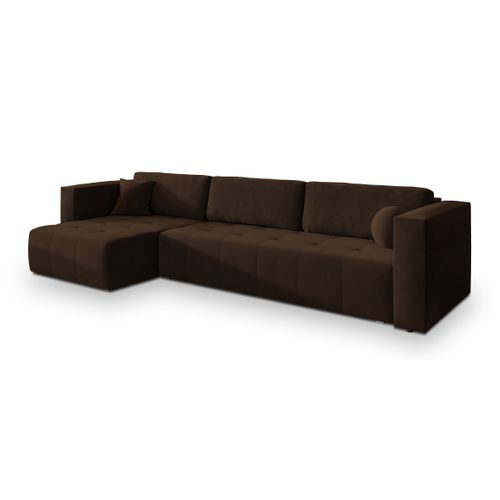 Canapé D'angle Olvera Marron En Peluche Avec Fonction De Couchage