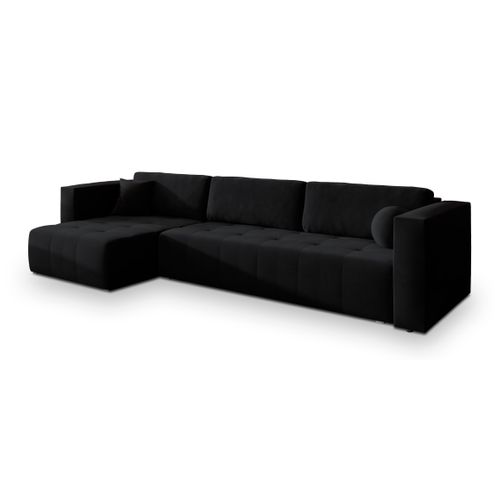 Canapé D'angle Olvera Noir En Peluche Avec Fonction De Couchage