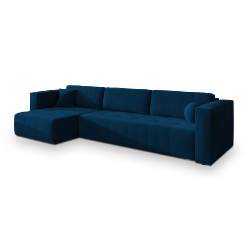 Canapé D'angle Olvera Bleu En Peluche Avec Fonction De Couchage