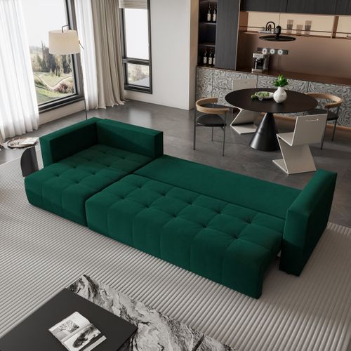 Canapé D'angle Olvera Vert Sapin En Peluche Avec Fonction De Couchage