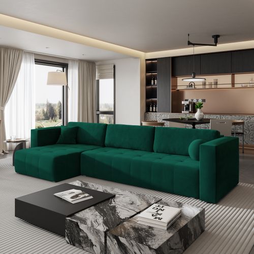 Canapé D'angle Olvera Vert Sapin En Peluche Avec Fonction De Couchage