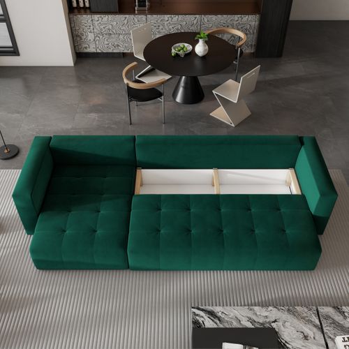 Canapé D'angle Olvera Vert Sapin En Peluche Avec Fonction De Couchage