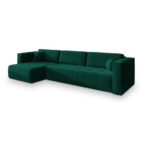 Canapé D'angle Olvera Vert Sapin En Peluche Avec Fonction De Couchage