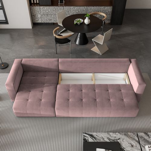 Canapé D'angle Olvera Rose En Peluche Avec Fonction De Couchage