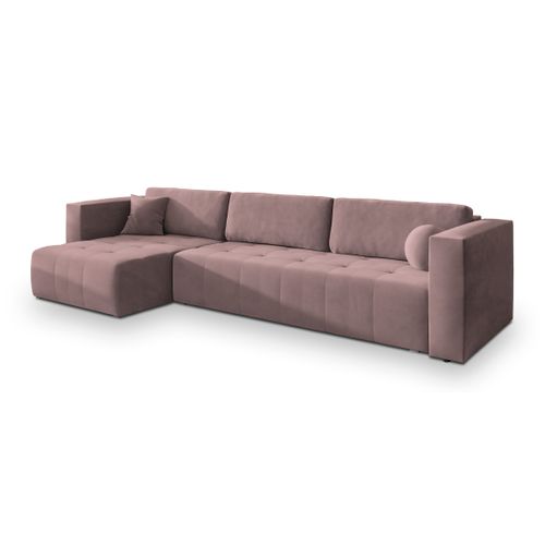 Canapé D'angle Olvera Rose En Peluche Avec Fonction De Couchage