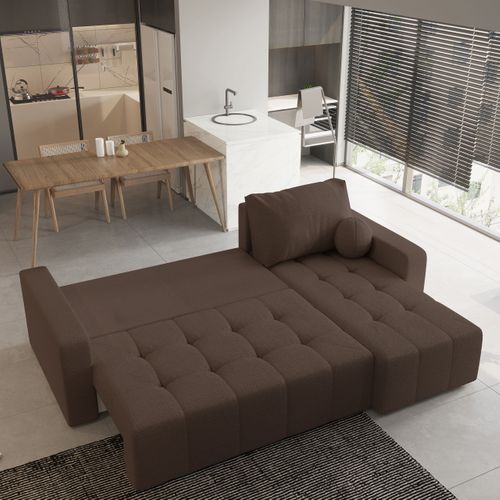 Canapé D'angle Volira Marron En Bouclé Avec Fonction De Couchage