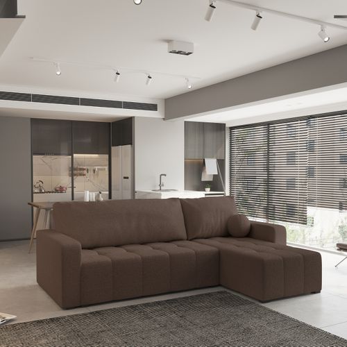 Canapé D'angle Volira Marron En Bouclé Avec Fonction De Couchage