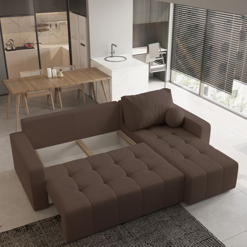 Canapé D'angle Volira Marron En Bouclé Avec Fonction De Couchage
