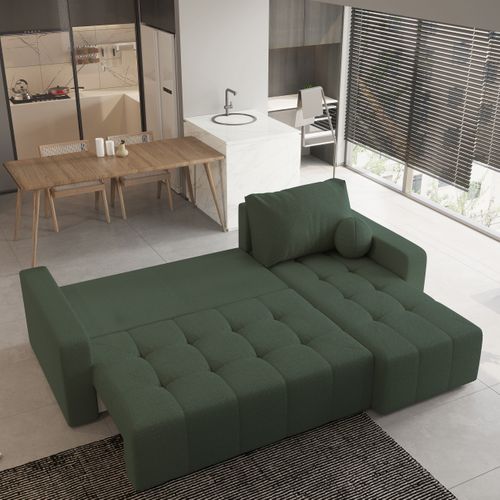 Canapé D'angle Volira Vert En Bouclé Avec Fonction De Couchage