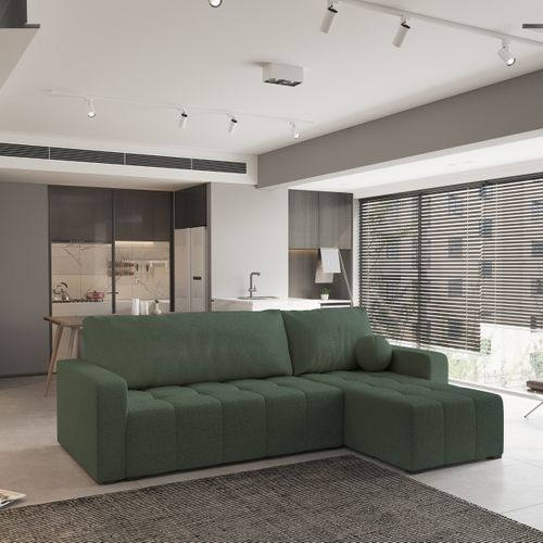 Canapé D'angle Volira Vert En Bouclé Avec Fonction De Couchage