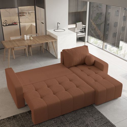 Canapé D'angle Volira Cuivré En Bouclé Avec Fonction De Couchage