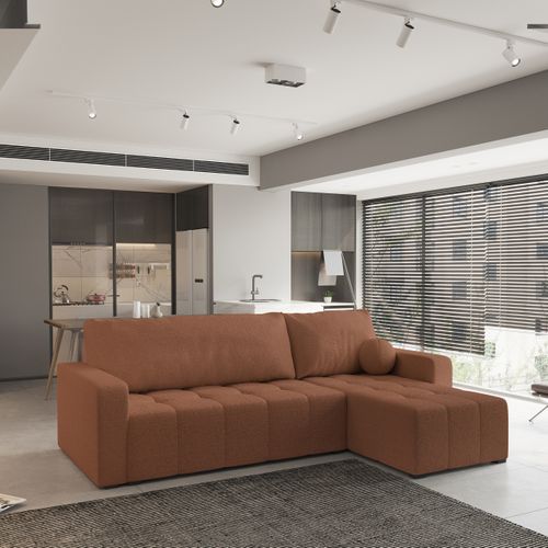 Canapé D'angle Volira Cuivré En Bouclé Avec Fonction De Couchage