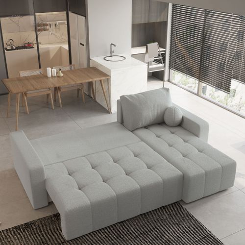 Canapé D'angle Volira Gris Clair En Bouclé Avec Fonction De Couchage