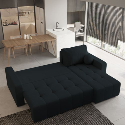 Canapé D'angle Volira Noir En Bouclé Avec Fonction De Couchage