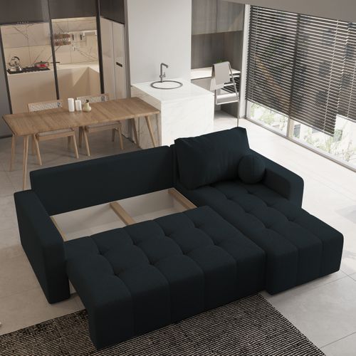 Canapé D'angle Volira Noir En Bouclé Avec Fonction De Couchage