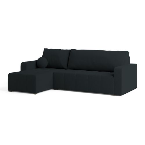 Canapé D'angle Volira Noir En Bouclé Avec Fonction De Couchage