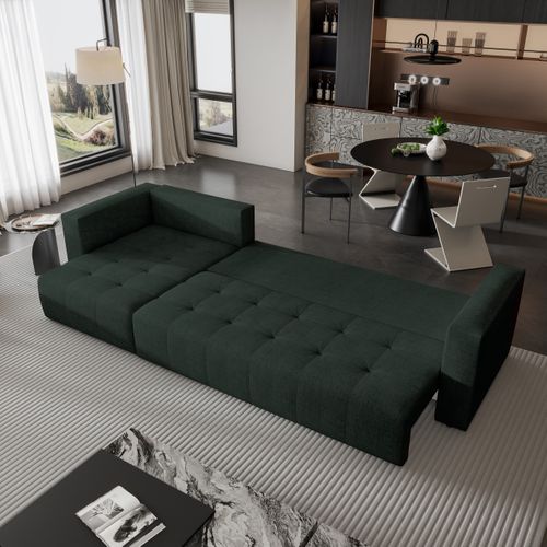 Canapé D'angle Olvera Vert En Tissu Texturé Avec Fonction De Couchage