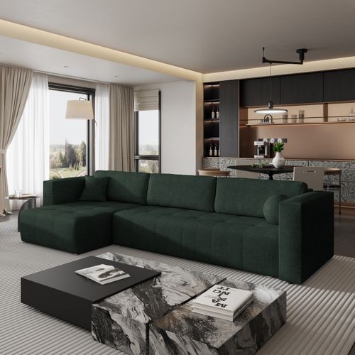 Canapé D'angle Olvera Vert En Tissu Texturé Avec Fonction De Couchage