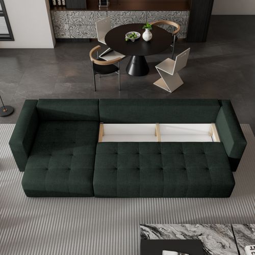 Canapé D'angle Olvera Vert En Tissu Texturé Avec Fonction De Couchage