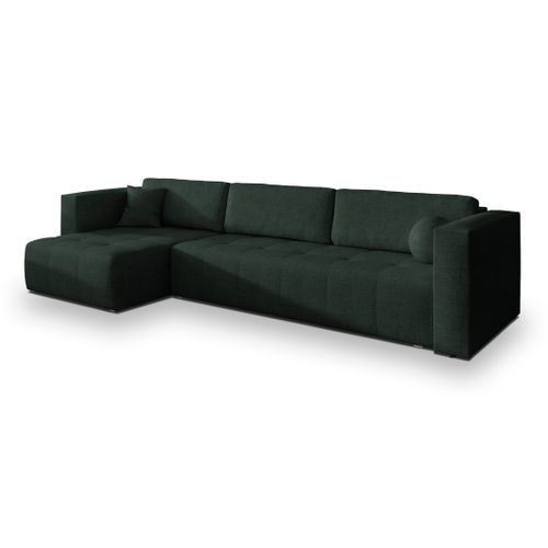 Canapé D'angle Olvera Vert En Tissu Texturé Avec Fonction De Couchage