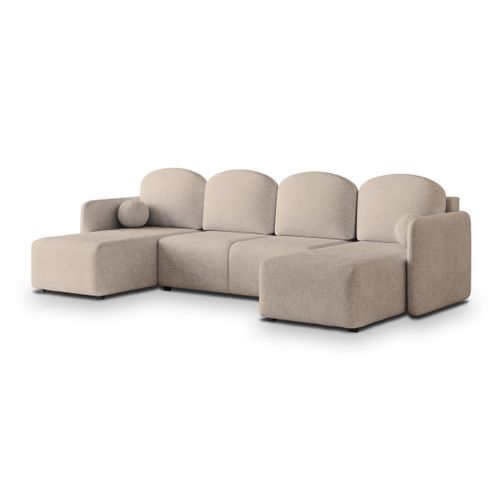 Canapé D'angle Nubero Beige En Tissu Texturé Avec Fonction De Couchage