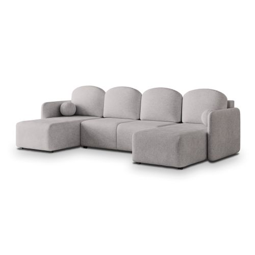Canapé D'angle Nubero Gris Clair En Tissu Texturé Avec Fonction De Couchage