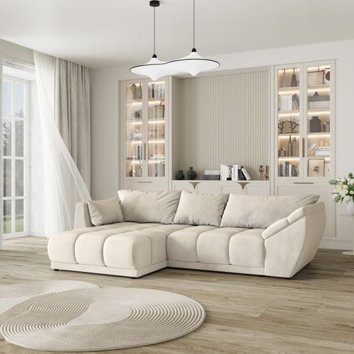 Canapé D'angle Orenti Crème En Velours Avec Fonction De Couchage