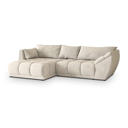 Canapé D'angle Orenti Crème En Velours Avec Fonction De Couchage