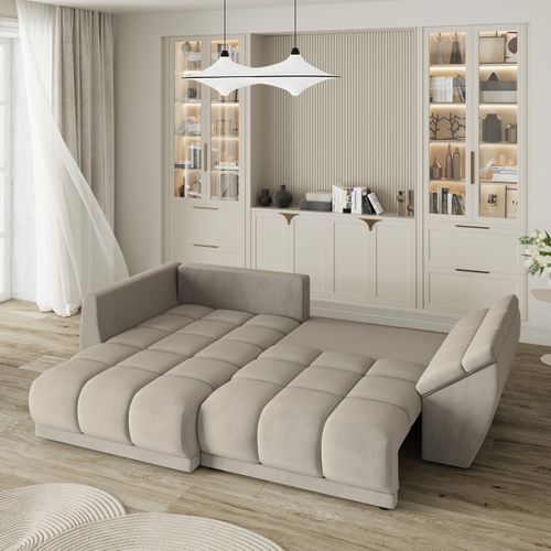 Canapé D'angle Orenti Beige En Velours Avec Fonction De Couchage