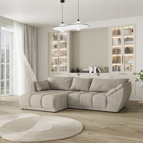 Canapé D'angle Orenti Beige En Velours Avec Fonction De Couchage