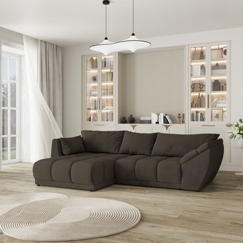 Canapé D'angle Orenti Marron En Velours Avec Fonction De Couchage