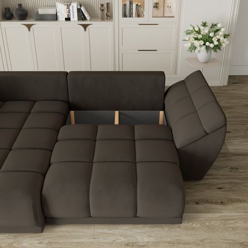Canapé D'angle Orenti Marron En Velours Avec Fonction De Couchage