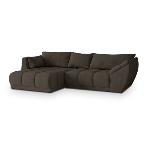 Canapé D'angle Orenti Marron En Velours Avec Fonction De Couchage