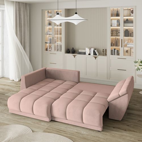 Canapé D'angle Orenti Rose En Velours Avec Fonction De Couchage