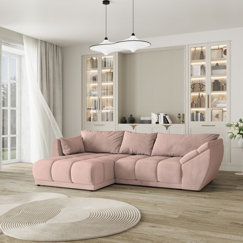 Canapé D'angle Orenti Rose En Velours Avec Fonction De Couchage