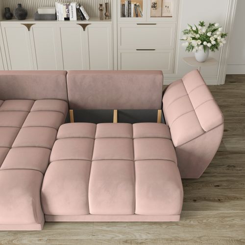 Canapé D'angle Orenti Rose En Velours Avec Fonction De Couchage