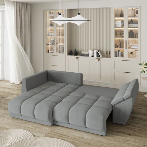 Canapé D'angle Orenti Gris En Velours Avec Fonction De Couchage