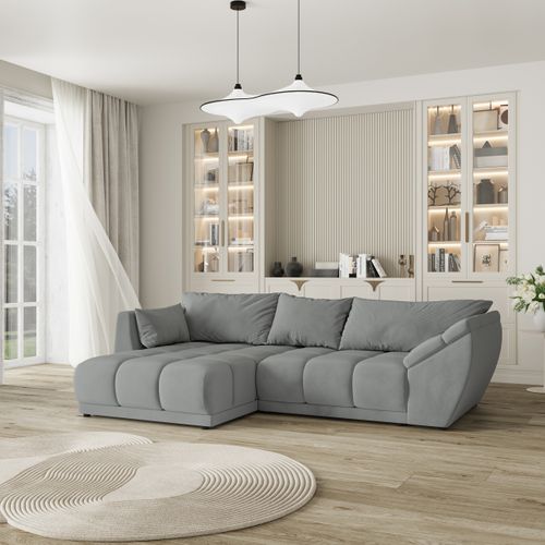 Canapé D'angle Orenti Gris En Velours Avec Fonction De Couchage