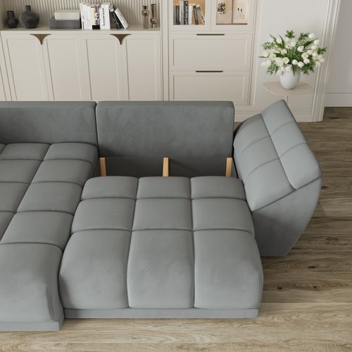 Canapé D'angle Orenti Gris En Velours Avec Fonction De Couchage
